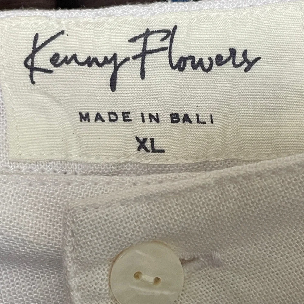 Kenny Flowers Mens XL Casa Blanca White Linen Vacation Beach Pants Bali Tropical